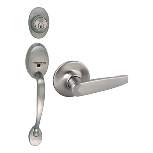 Design House Coventry Brass Latch Entry Wood Door Handle Set in Silver