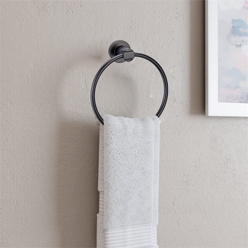 Design House Eastport Modern Metal Towel Ring in Matte Black