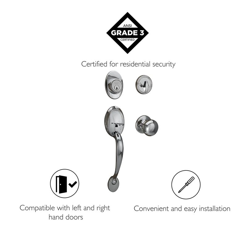 Design House Coventry Brass Door Handle Set in Polished Chrome/Silver