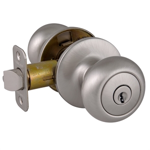 Design House Cambridge Keyed Brass Entry Door Knob in Satin Nickel/Silver