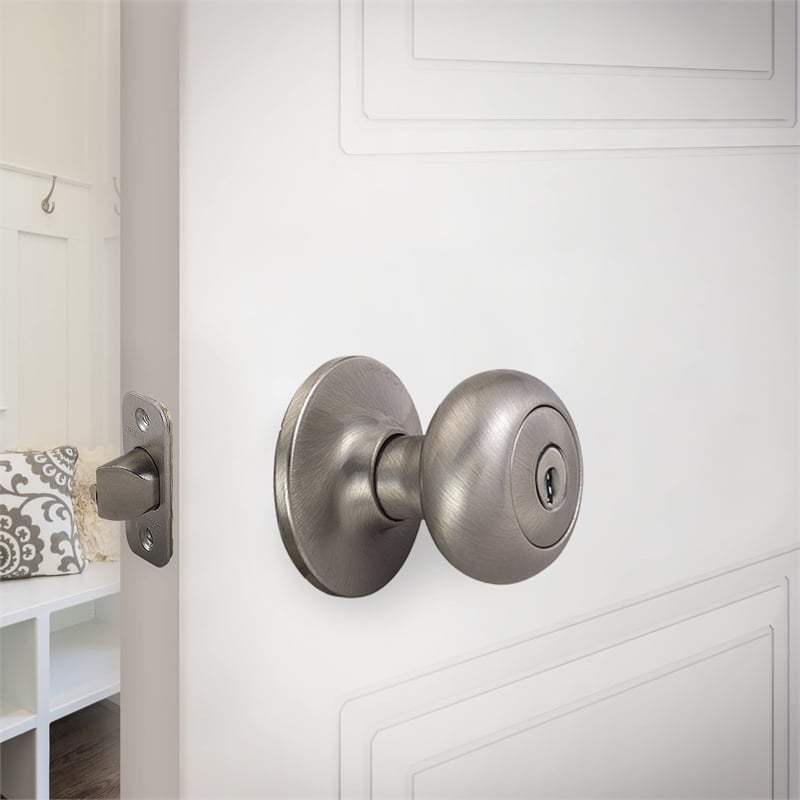 Design House Cambridge Keyed Brass Entry Door Knob in Satin Nickel/Silver