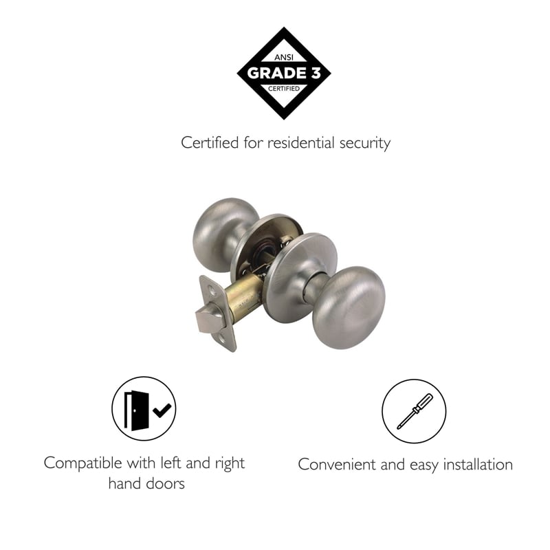 Design House Cambridge 2-Way Brass Passage Hall Door Knob in Satin Nickel