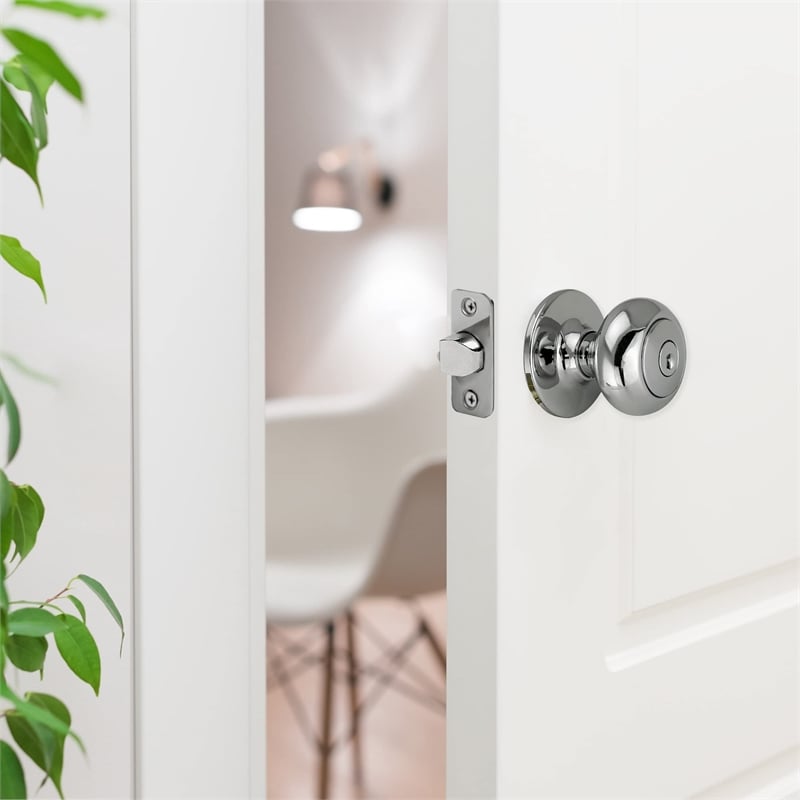 Design House Cambridge Keyed Brass Entry Door Knob in Polished Chrome/Silver