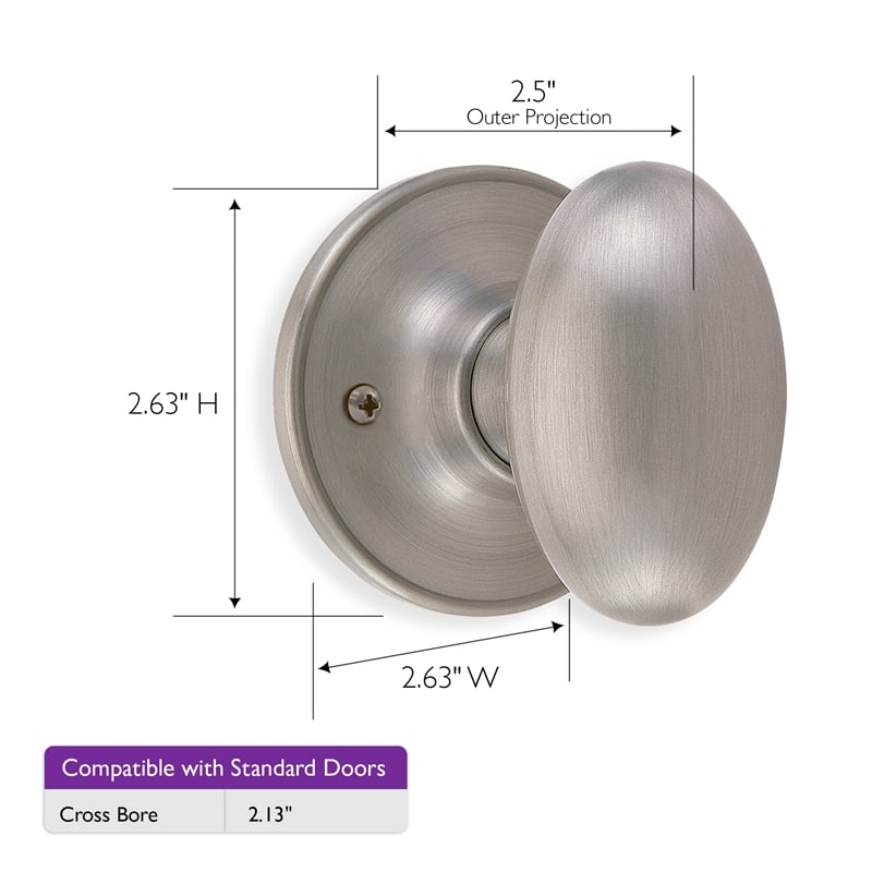 Egg Dummy Brass Door Knob in Silver Satin Nickel