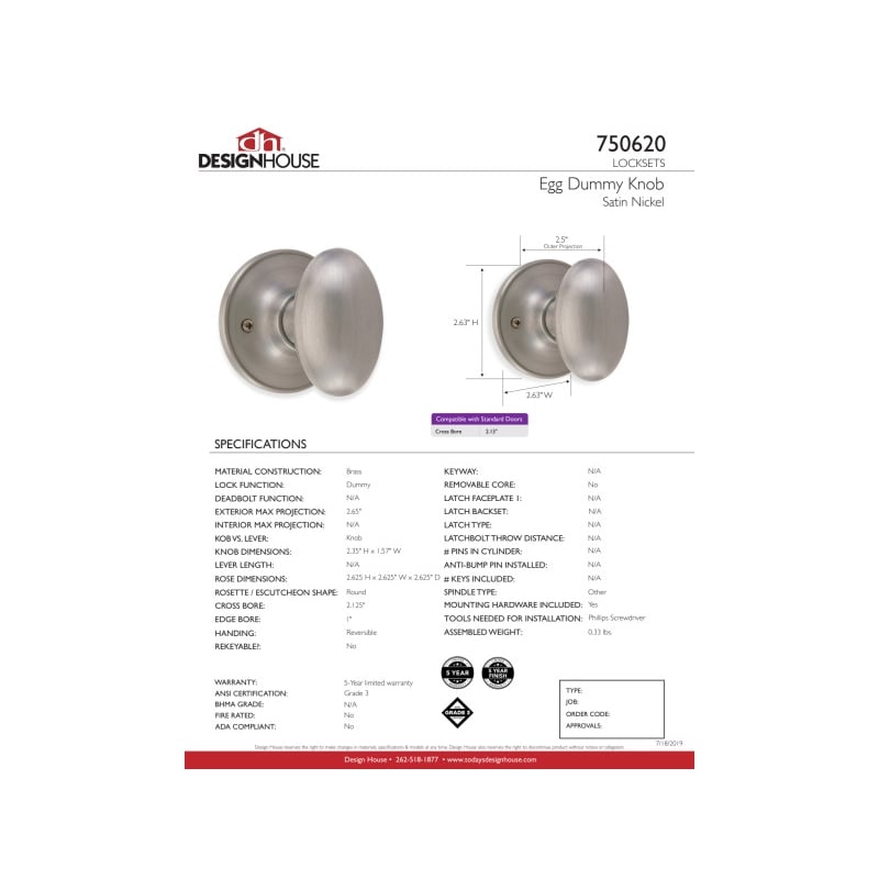 Egg Dummy Brass Door Knob in Silver Satin Nickel