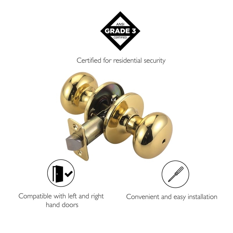 Design House Cambridge Privacy Brass Door Knob in Polished Brass