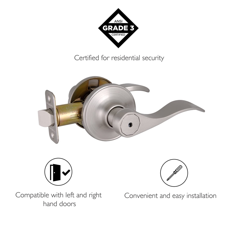 Design House Springdale 2-Way Brass Privacy Door Lever in Satin Nickel/Silver