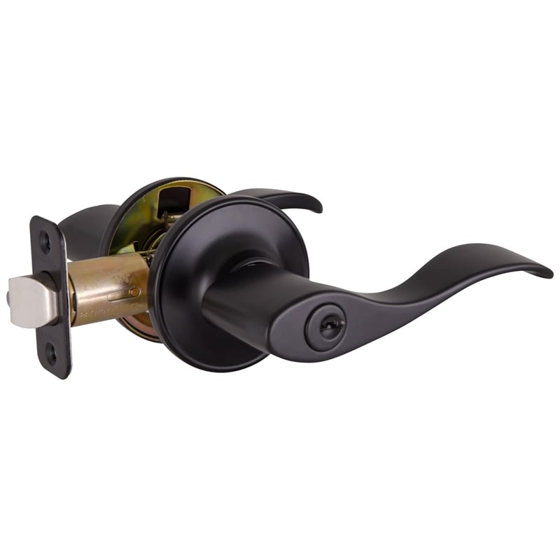 Design House Springdale Keyed Brass Entry Door Handle in Matte Black