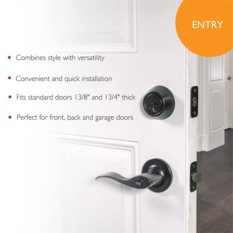 Design House Springdale Keyed Brass Entry Door Handle in Matte Black