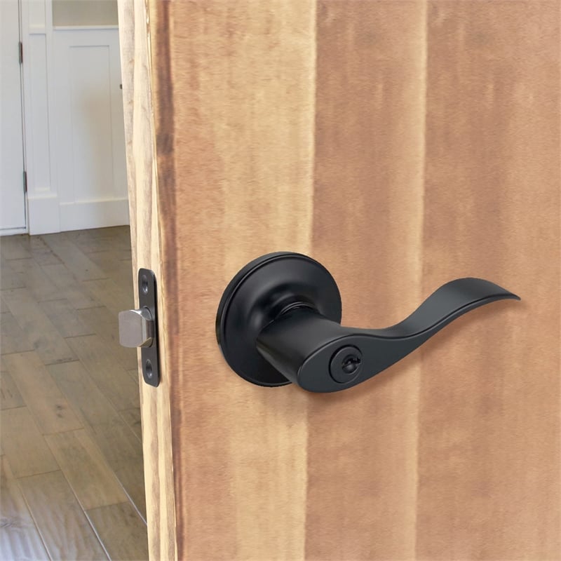 Design House Springdale Keyed Brass Entry Door Handle in Matte Black