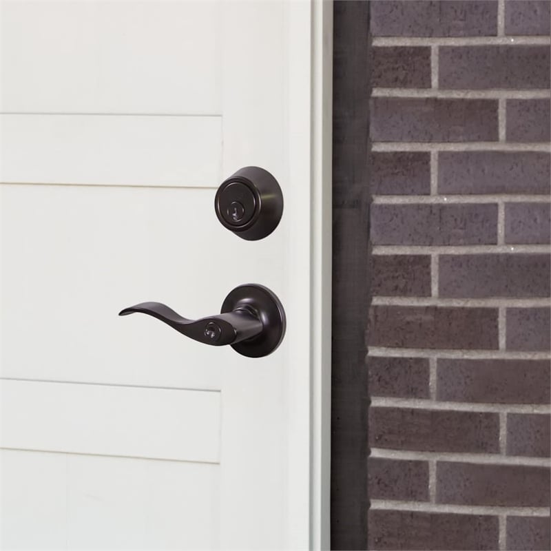 Design House Springdale Keyed Brass Entry Door Handle in Matte Black