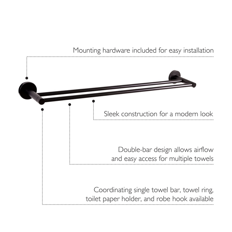 Design House Kelton Brass Double Towel Bar in Matte Black Finish