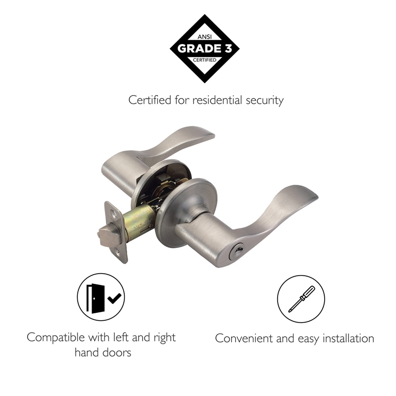 Design House Springdale 2-Way Brass Latch Door Lever in Satin Nickel/Silver