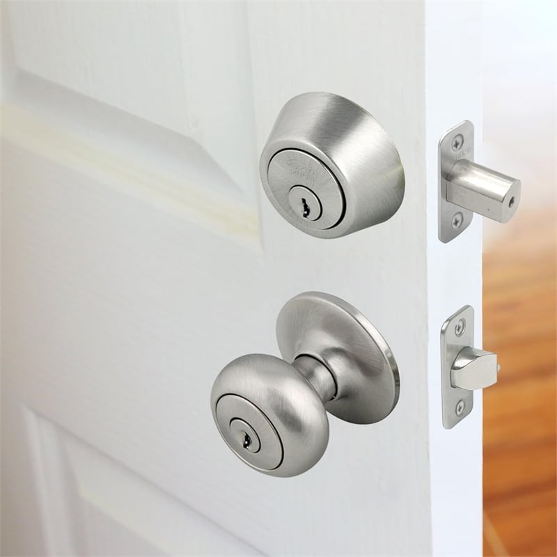 Design House Cambridge Brass Knob and Deadbolt in Satin Nickel/Silver