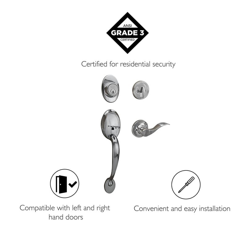 Design House Brass Coventry Door Handle Set in Polished Chrome/Silver