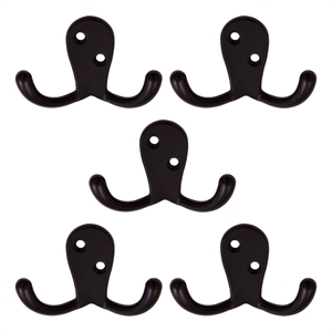 stainless steel double hook in matte black 5 pack