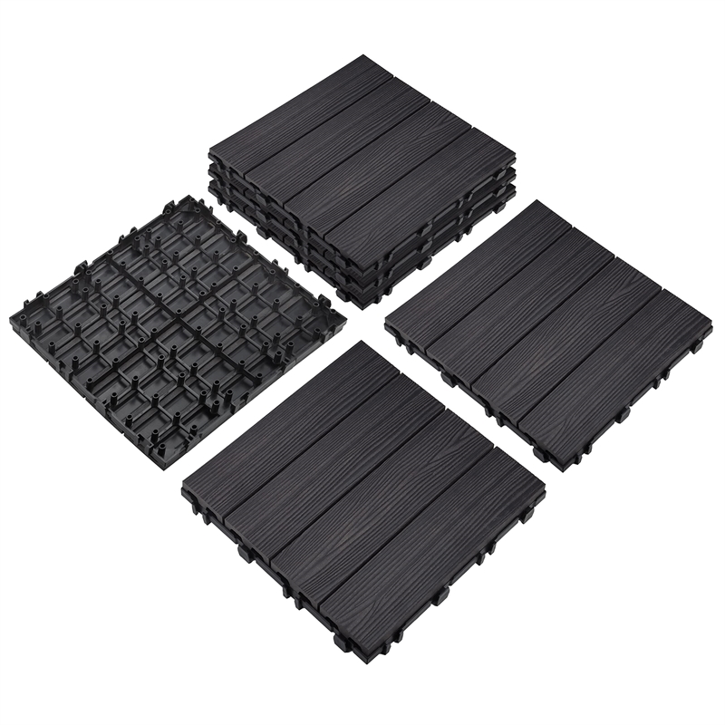 Square Deck Tiles in Modern Ebony/Black 6 Pack