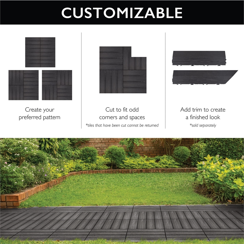 Square Deck Tiles in Modern Ebony/Black 6 Pack