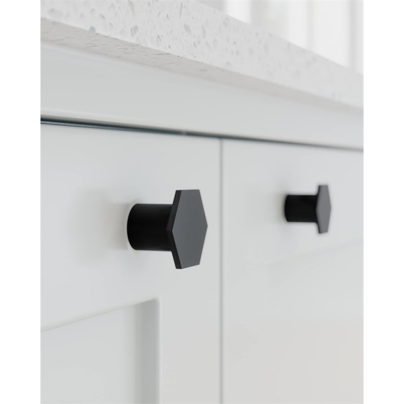 Solid Hexagon Metal Cabinet Knob in Matte Black 10 Pack