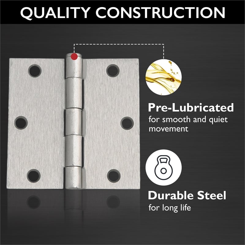 Square Corner Stainless Steel Door Hinge in Satin Nickel  3.5 Inch  10 Pack