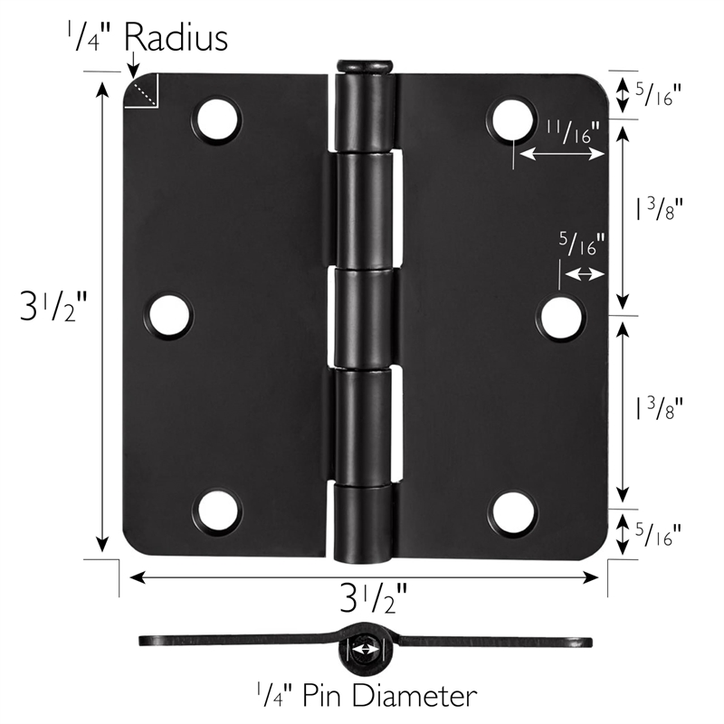 Stainless Steel Door Hinge in Matte Black  3.5 Inch  .25 Inch Radius  10 Pack