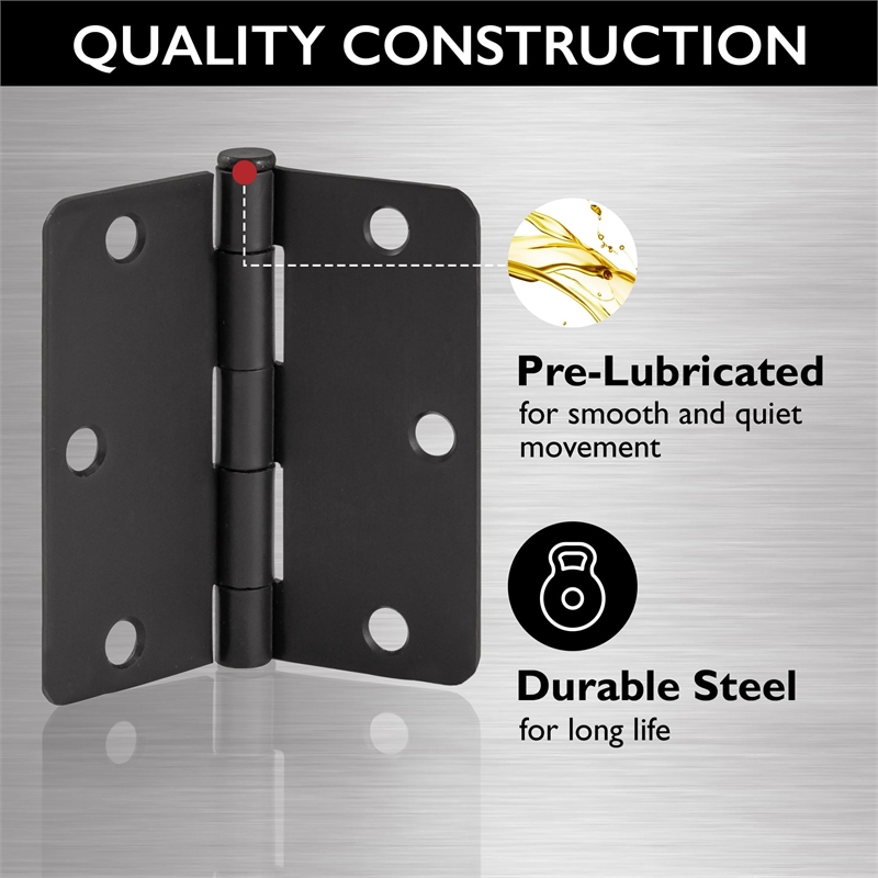 Stainless Steel Door Hinge in Matte Black  3.5 Inch  .25 Inch Radius  10 Pack