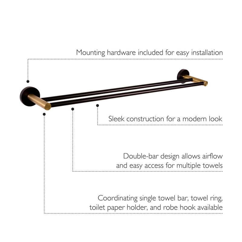 Kelton Double Brass Towel Bar in Matte Black and Gold