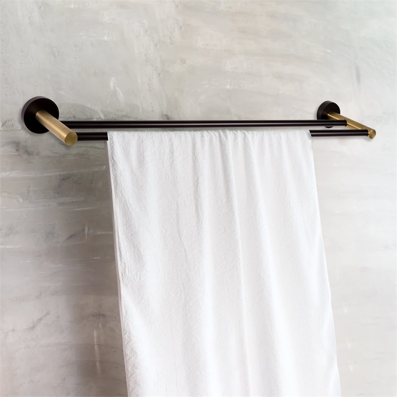 Kelton Double Brass Towel Bar in Matte Black and Gold