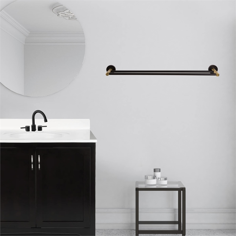 Kelton Double Brass Towel Bar in Matte Black and Gold