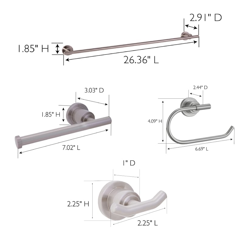 Geneva Metal Bathroom Accessory Kit in Satin Nickel  4 Piece