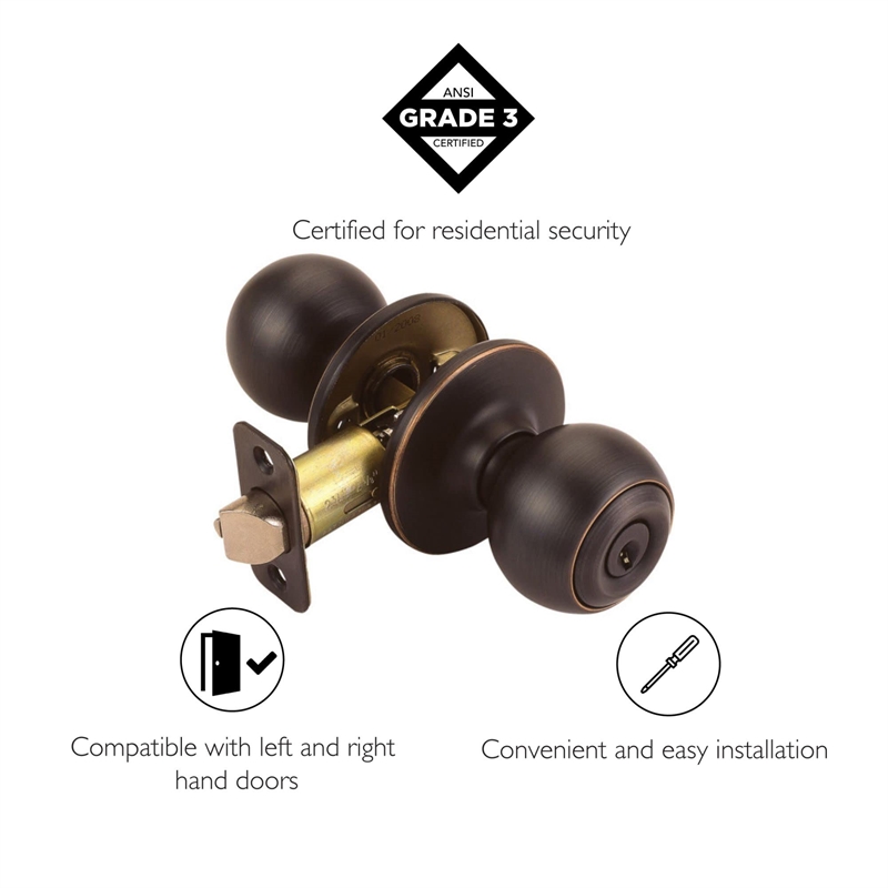 Ball Bronze Keyed Entry Brass Door Knob