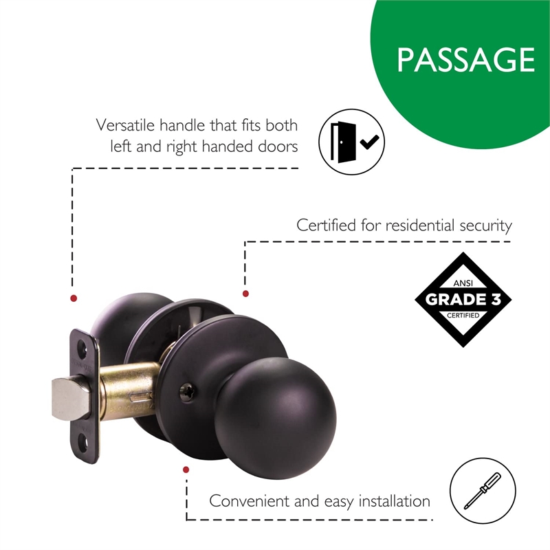 Ball Passage Brass Door Knob in Matte Black