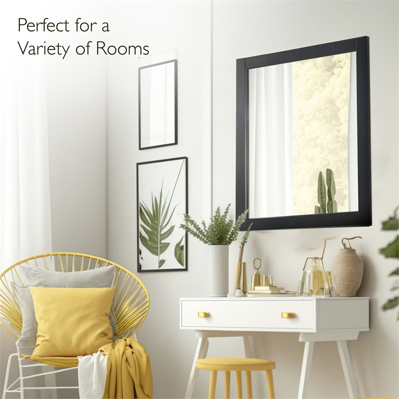 Design House Shorewood Square Wood Bathroom Mirror in Matte Black