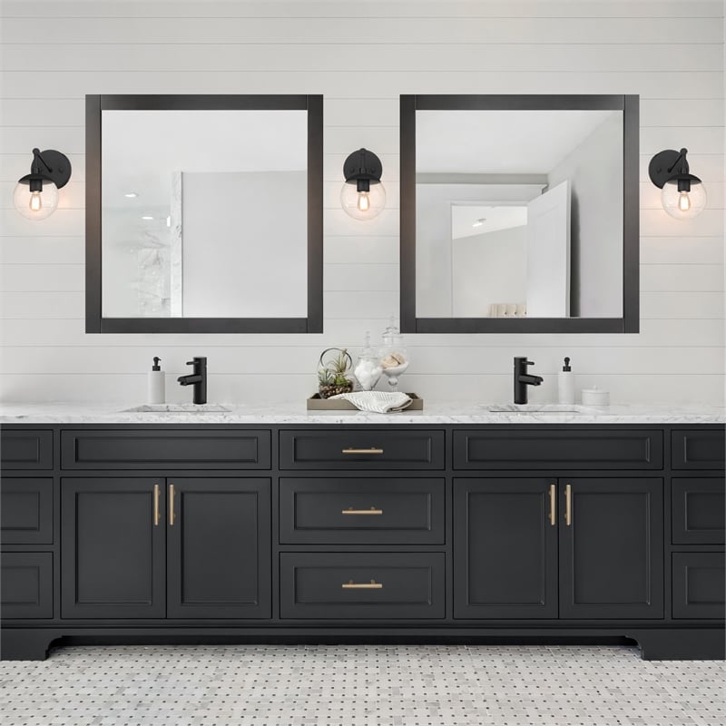Design House Shorewood Square Wood Bathroom Mirror in Matte Black