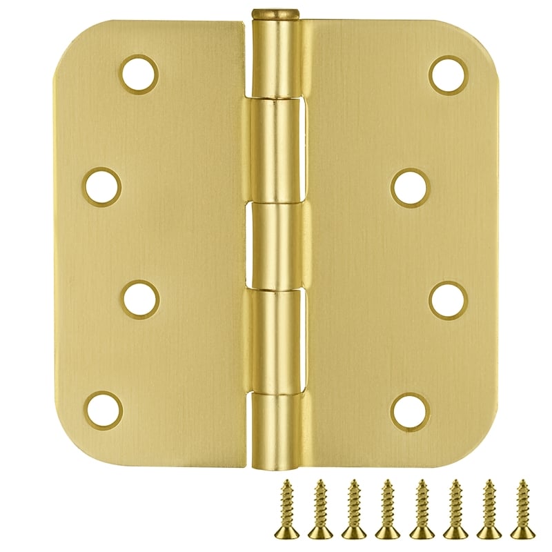 Stainless Steel Door Hinge in Satin Brass 4 Inch 5/8 Inch Radius 12 Pack