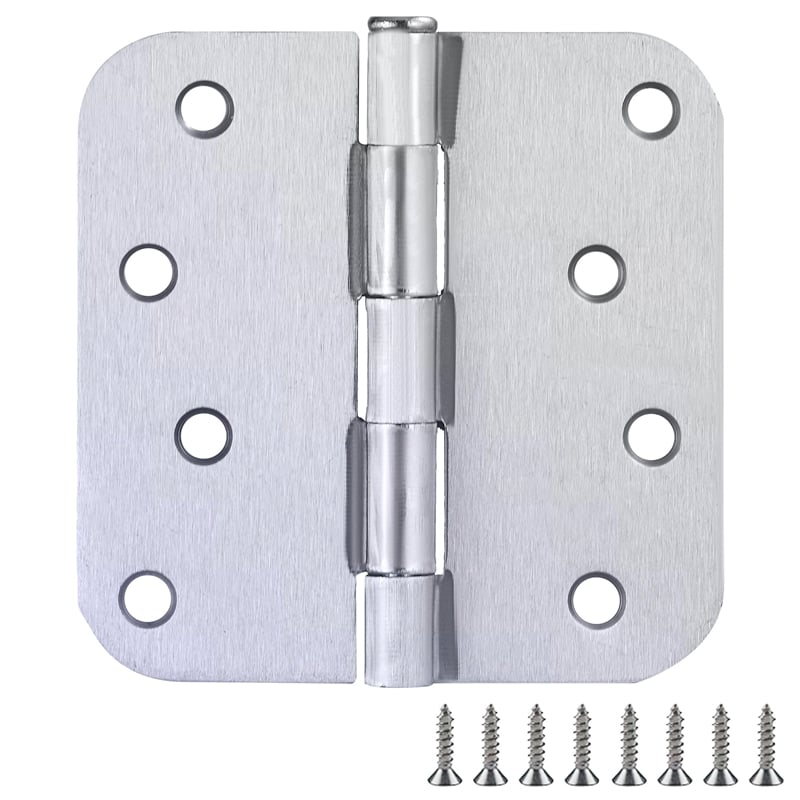 Stainless Steel Door Hinge in Brushed Nickel 4 Inch 5/8 Inch Radius 6 Pack