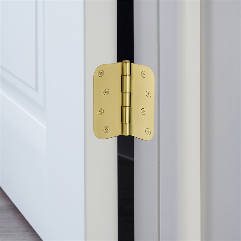 Stainless Steel Door Hinge in Satin Brass 4 Inch 5/8 Inch Radius 6 Pack