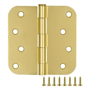 Stainless Steel Door Hinge in Satin Brass 4 Inch 5/8 Inch Radius 6 Pack