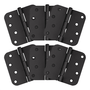 stainless steel door hinge in matte black 4 inch 5/8 inch radius 6 pack