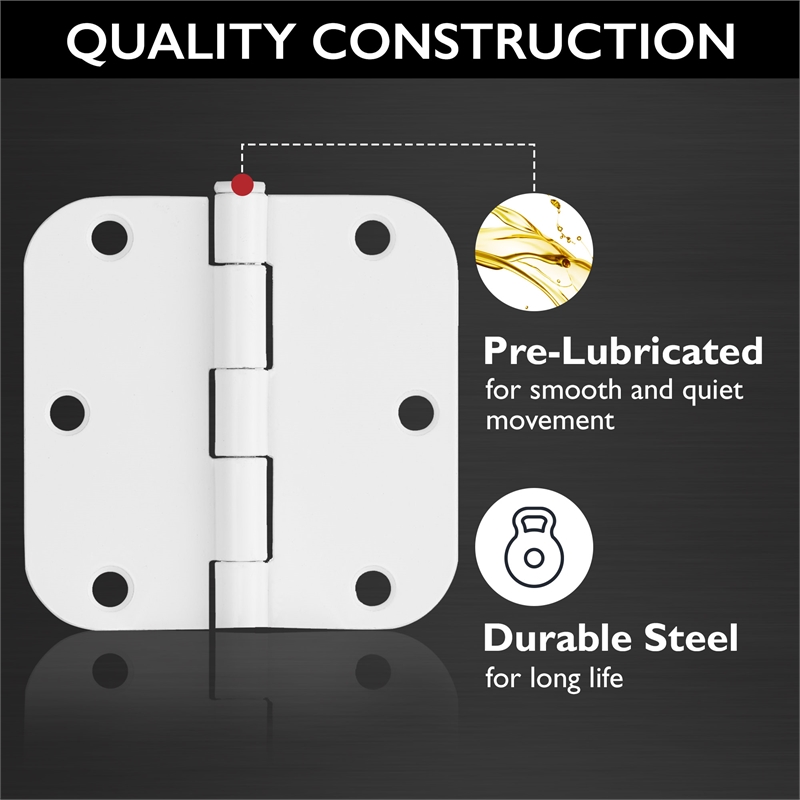 Stainless Steel Door Hinge in Painted White 3 1/2 Inch 5/8 Inch Radius 6 Pack