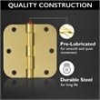 Stainless Steel Door Hinge in Satin Brass 3 1/2 Inch 5/8 Inch Radius 6 Pack