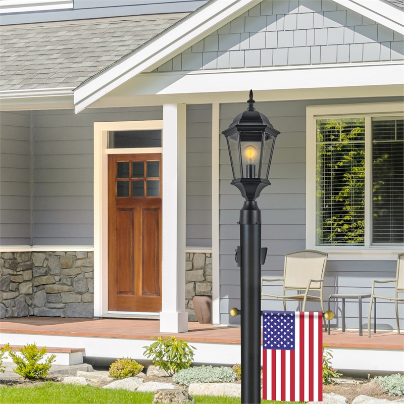 Black Stainless Steel Lamp Post with Outlet and Photo Eye