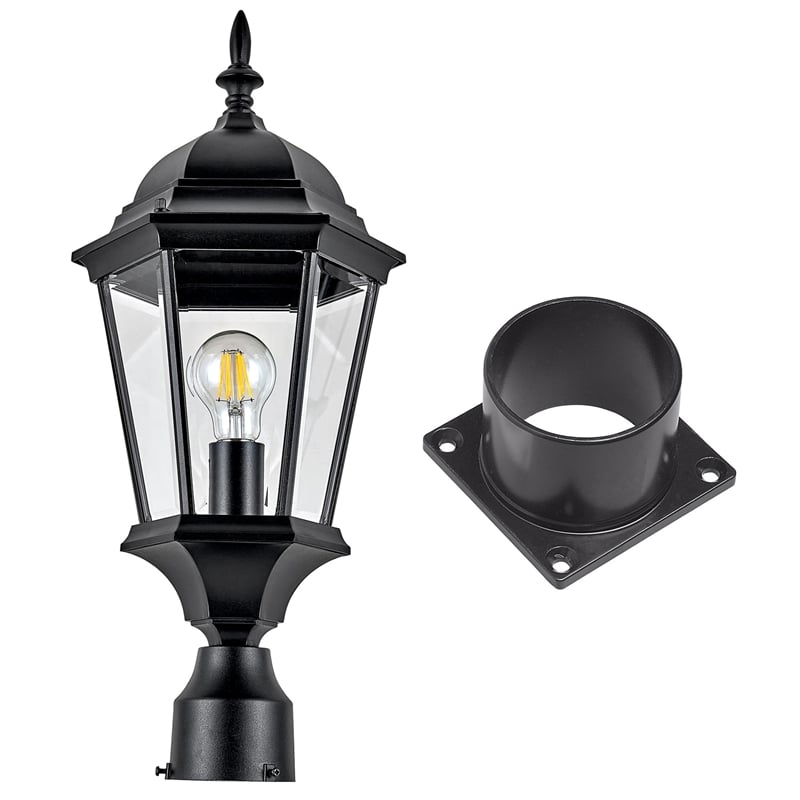 Design House Pier Base and Oak Creek Outdoor Aluminum Post Top Light in Black