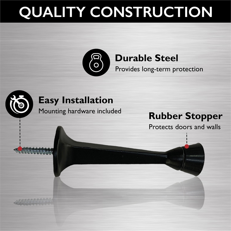 Design House Solid Rigid Cast Stainless Steel Door Stop in Matte Black 20 Pack