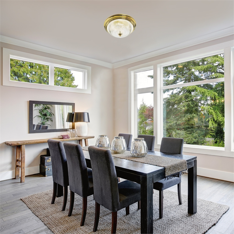 Design House Ribbed Glass Ceiling Stainless Steel Fixture-Polished Brass 3 Light