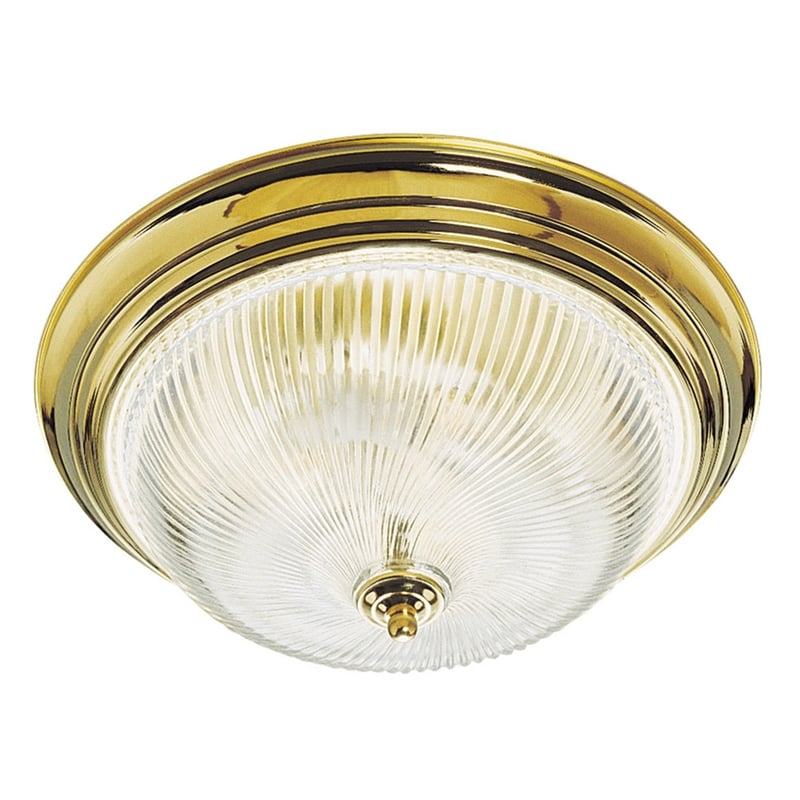 Design House Ribbed Glass Ceiling Stainless Steel Fixture-Polished Brass 3 Light