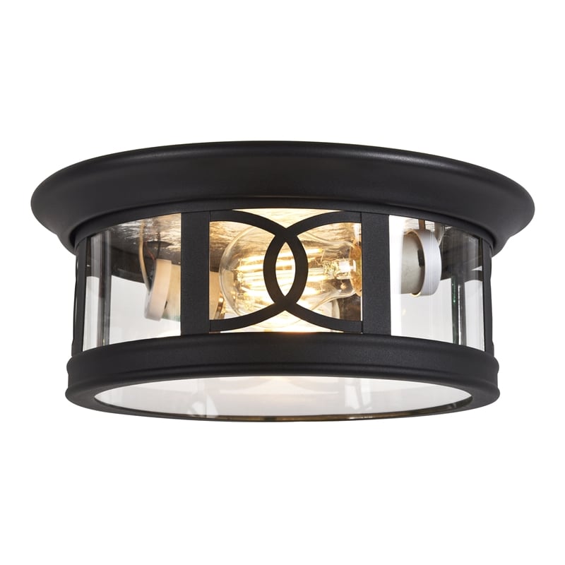 Design House Summit Outdoor Glass Ceiling Light in Textured Matte Black