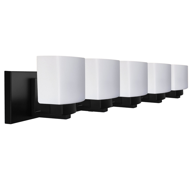 Design House Dove Creek Glass Vanity Light in Black 5 Light