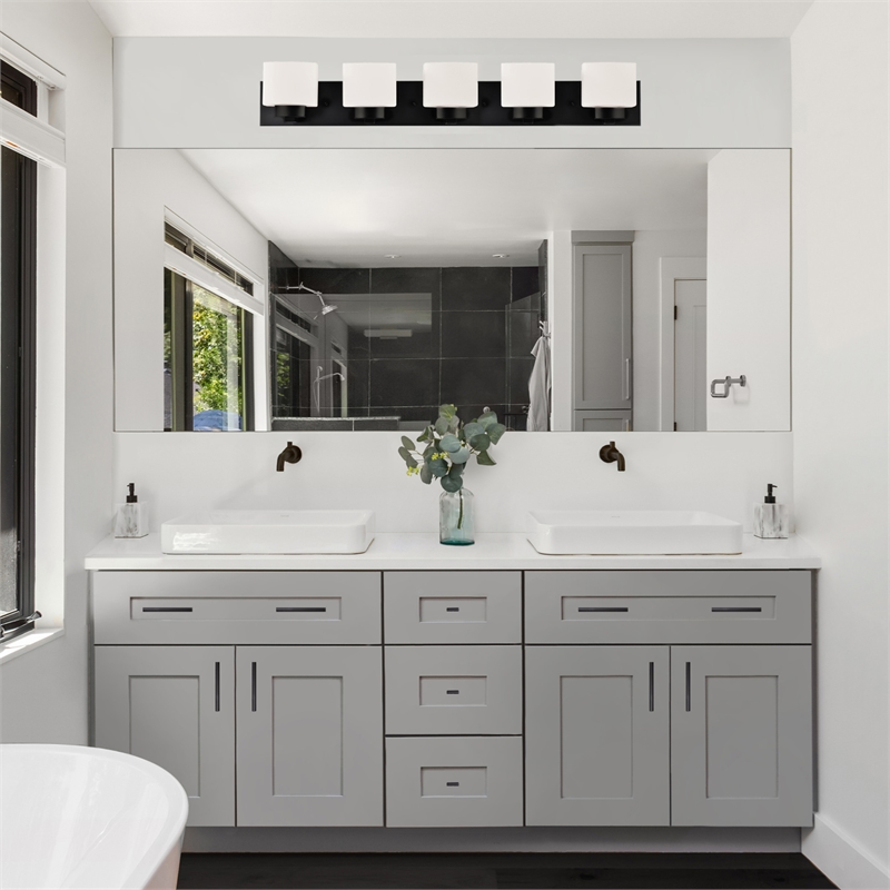 Design House Dove Creek Glass Vanity Light in Black 5 Light