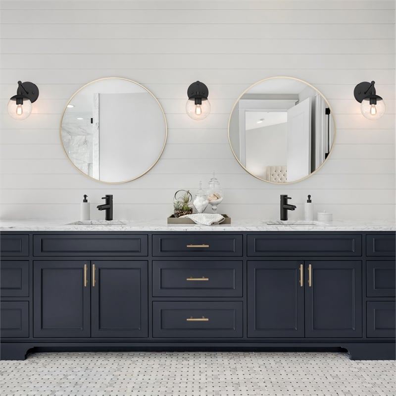 Design House Kenna Round Glass Wall Mirror with Gold Frame 24 Inch